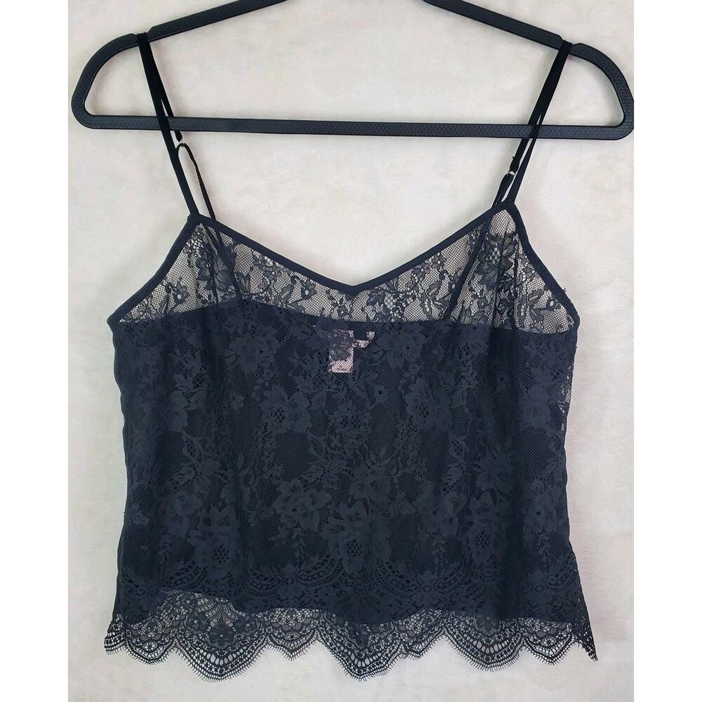 Victoria's Secret Black Lace Camisole Sheer Lace Front Adjustable Straps Sz Med